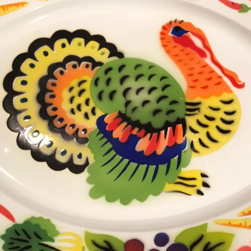 Turkey Enamelware Platter HUGE Oval Platter Bright Colors Texture HONG KONG